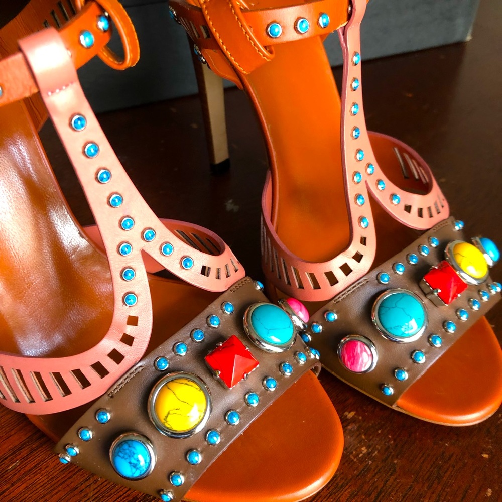 Gucci Orange and Brown Heels with Colorful Accents